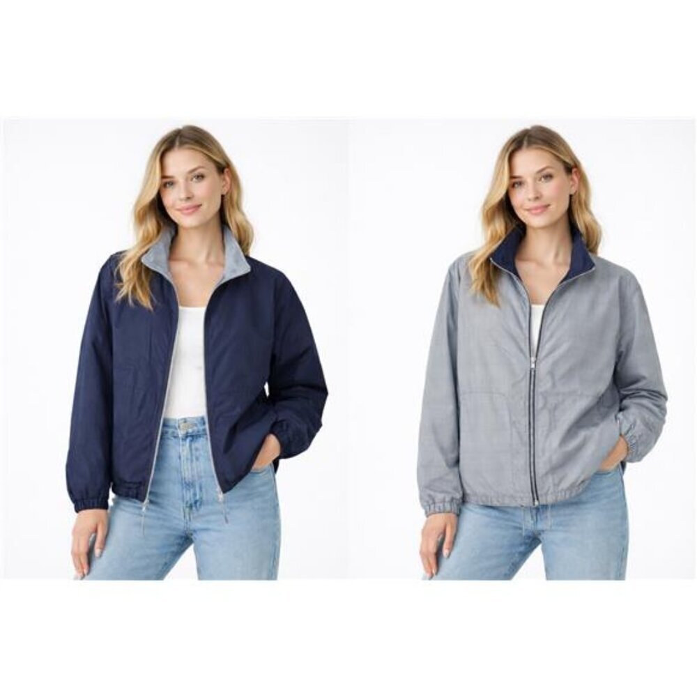 Club Monaco Women’s Jacket Reversible Track Navy Blue / Gray Size XS